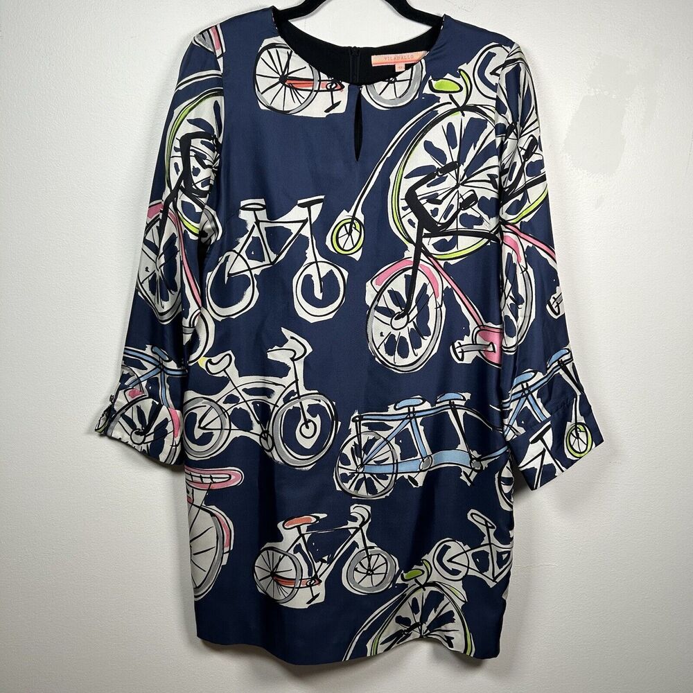 VILAGALLO Multicolor Silk Shift Knee Length Bicycle Dress Size 42 US Large
